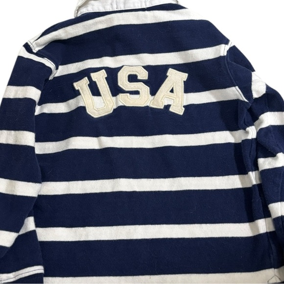Vintage Ralph Lauren Polo USA Rugby Shirt Navy White Stripes Boys 4T - Picture 2 of 9